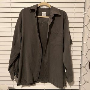 Dark Olive/Gray Long Sleeve Button Up
